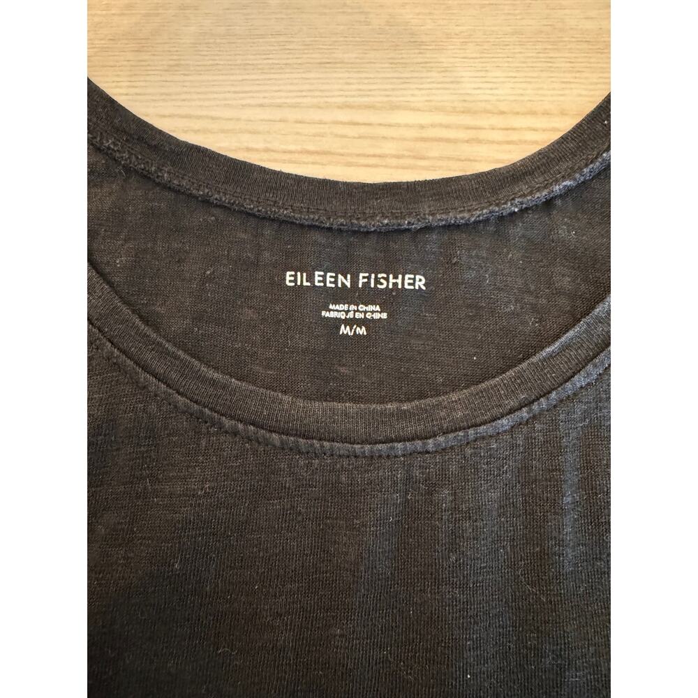 Eileen Fisher Black Organic Linen Tank Medium Minimalist Scoop Neck Layer - Picture 6 of 7